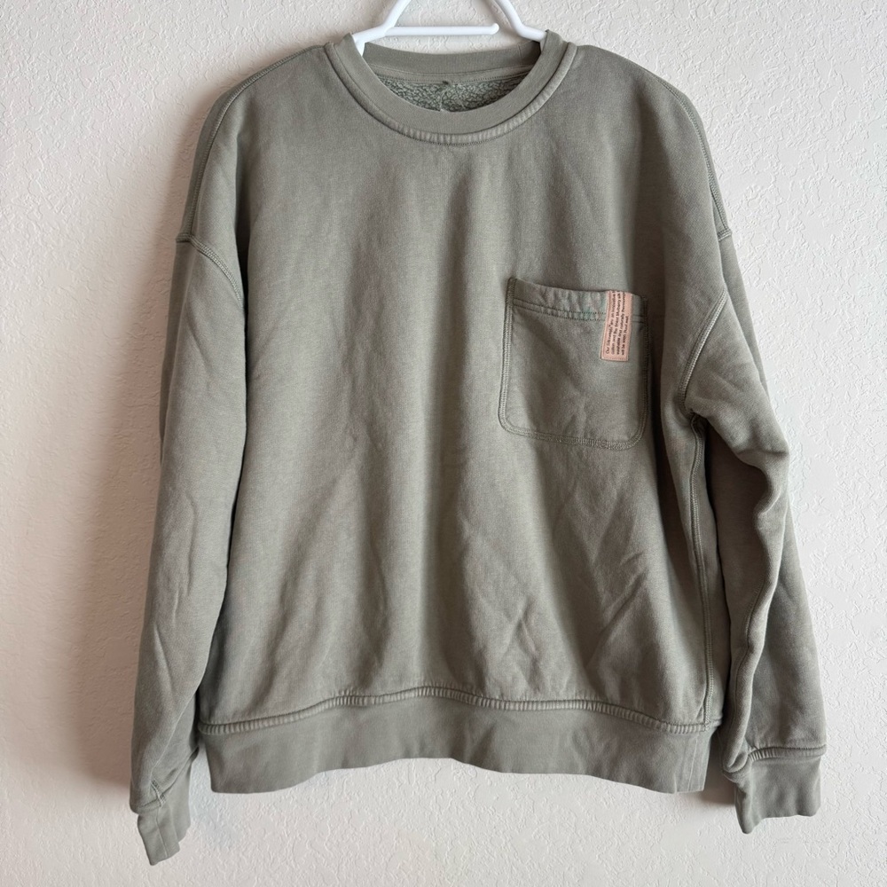 Lunya Shaded Olive Silksweats Midweight Reversible Pocket Sweatshirt Small - Picture 11 of 12